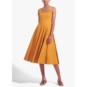 Staud Wells Cotton Poplin Midi Dress Fit & Flare A Line Sleeveless Honey Size 6